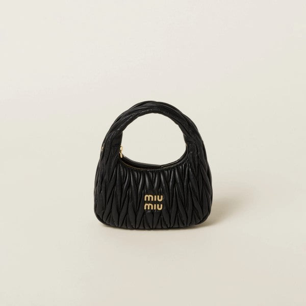 Miu Miu Wander Matelass Nappa Leather Hobo Bag With OG Box Dust Bag (2178 Black)