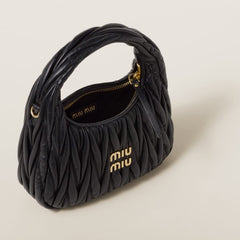 Miu Miu Wander Matelass Nappa Leather Hobo Bag With OG Box Dust Bag (2178 Black)