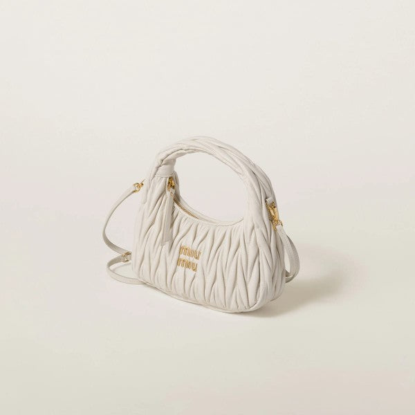 Miu Miu Wander Matelass Nappa Leather Hobo Bag With OG Box Dust Bag (2178 Beige)