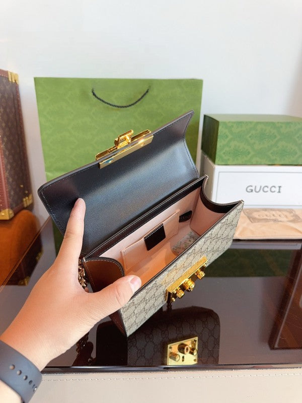 Gucci GG Supreme Monogram Small Padlock Shoulder Bag Black Mystic With OG Box & Dust Bag (409487 Black)