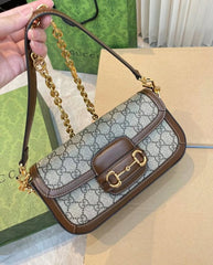 Gucci Horse Bit GG Monogram Crossbody Sling With OG Box Dust Bag 658576 Brown