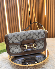 Gucci Horse Bit GG Monogram Crossbody Sling With OG Box Dust Bag 658576 Brown