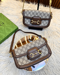 Gucci Horse Bit GG Monogram Crossbody Sling With OG Box Dust Bag 658576 Brown