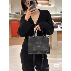 Louis Vuitton LV M46733 On The Go Premium Leather Tote Bag With OG Double Magnetic Box & Dust Bag (Black - 647)