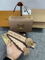 Louis Vuitton Twist Logo Premium Double Box Bag With Shoulder Strap (M57063 BeigeKhakhi)