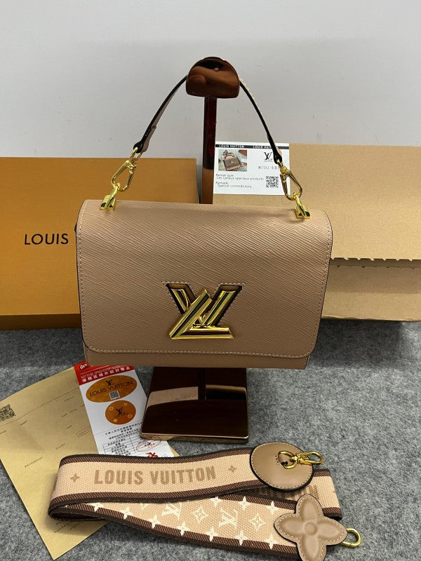 Louis Vuitton Twist Logo Premium Double Box Bag With Shoulder Strap (M57063 BeigeKhakhi)