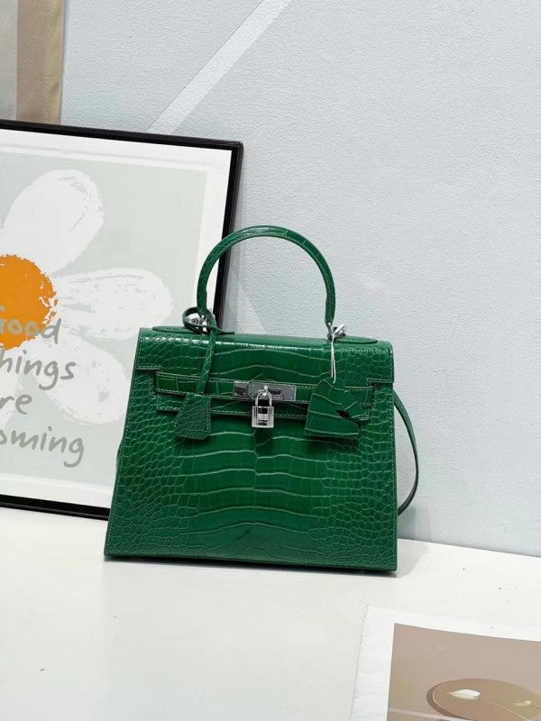 Hermes Blanc Crocodile Niloticus Green Encrusted Birkin Bag With OG Box & Dust Bag (1028 Green)