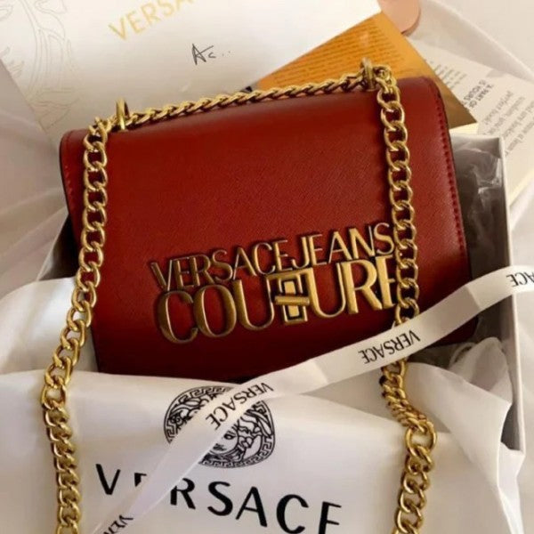 Versace Jeans Couture Saffiano Lock Crossbody Bag With OG Gift Box & Dust Bag (Red - VA029)