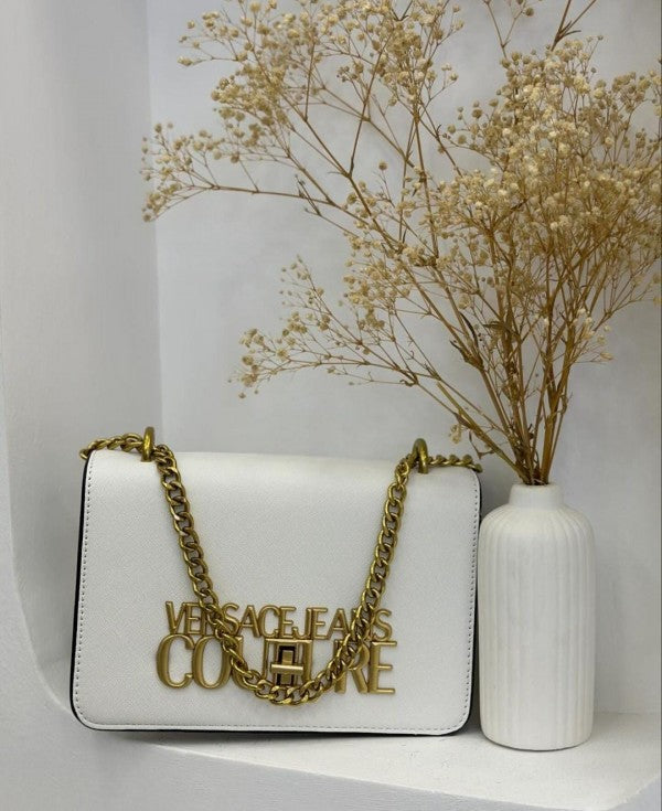 Versace Jeans Couture Saffiano Lock Crossbody Bag With OG Gift Box & Dust Bag (White- VA029)