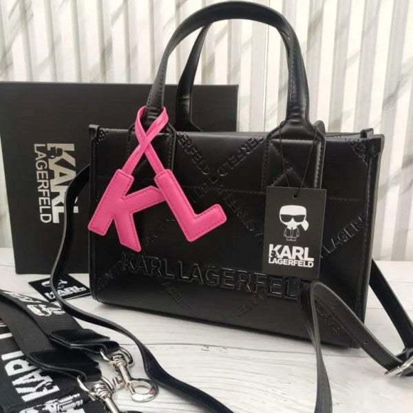 Karl Lagerfeld KSquare Embossed Small Tote Bag With OG Box & Dust Bag (KA52 Black Black)