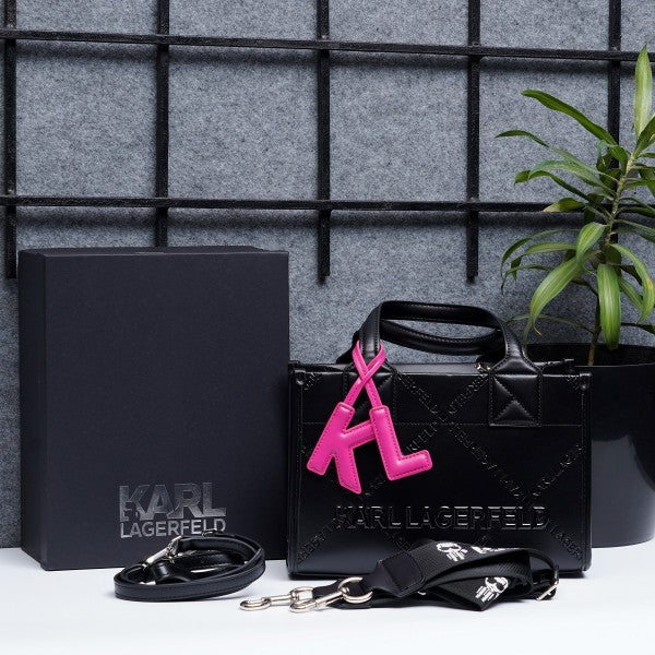 Karl Lagerfeld KSquare Embossed Small Tote Bag With OG Box & Dust Bag (KA52 Black Black)