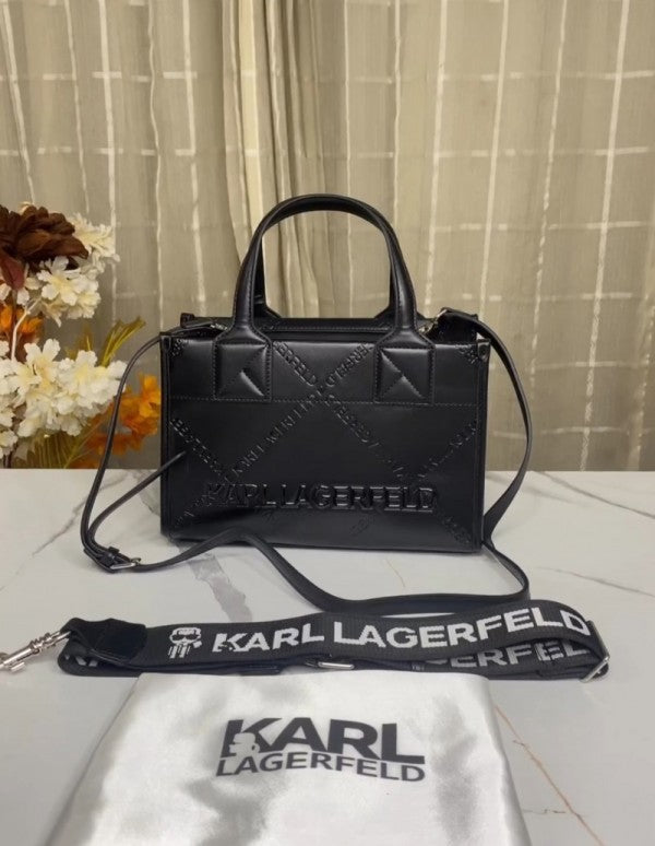 Karl Lagerfeld KSquare Embossed Small Tote Bag With OG Box & Dust Bag (KA52 Black Black)