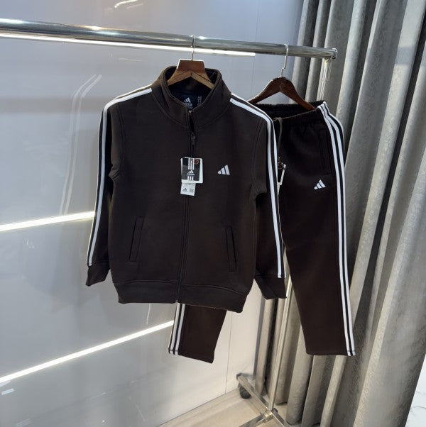 Adidas Dark Brown Embroidery Logo Premium Classic Tracksuit