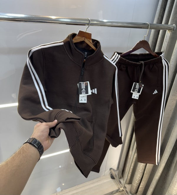 Adidas Dark Brown Embroidery Logo Premium Classic Tracksuit