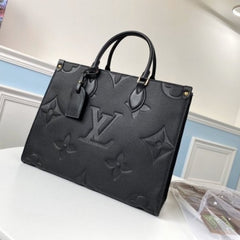 Louis Vuitton LV On The Go Monogram Premium Leather Tote Bag With Dust Bag (Black - 45321)