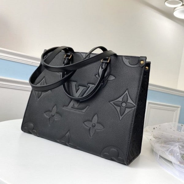 Louis Vuitton LV On The Go Monogram Premium Leather Tote Bag With Dust Bag (Black - 45321)