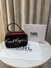 Karl Lagerfeld Simone Top Handle Leather Small Camera Sling Bag With OG Box & Dust Bag (Black KB027-2)