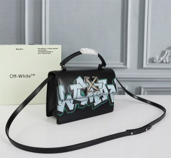 Off-White Leather Hand Held Black Graffity Jitney 1.4 Shoulder Bag (8853 Black Graffity)