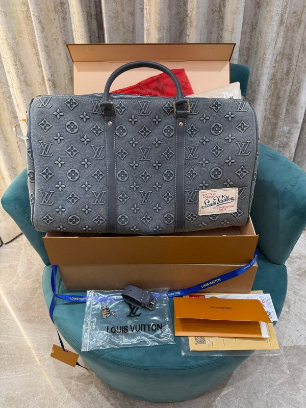 Louis Vuitton Lv Monogram Washed Denim High Quality Duffle Bag With Double Box Packing