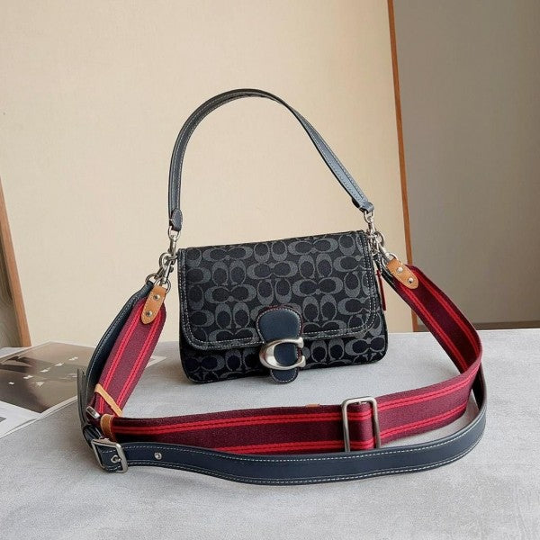 Coach Soft Tabby Shoulder Bag In Signature Denim With OG Box Dust Bag (Black 66130)