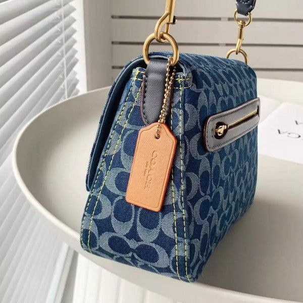 Coach Soft Tabby Shoulder Bag In Signature Denim With OG Box Dust Bag (Denim 66130)