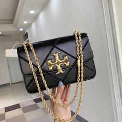 Tory Burch Black Diamond Quilt Leather Eleanor Shoulder Bag With OG Box & Dust Bag TR085 Black