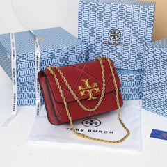 Tory Burch Red Diamond Quilt Leather Eleanor Shoulder Bag With OG Box & Dust Bag TR084 Red