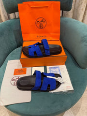 HERMES Calfskin Mens Chypre Sandals Black Navy