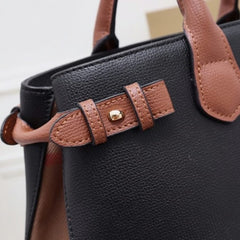 Burberry Medium Banner Handbag With Dust Bag & Shoulder Strap (Black Brown-332)