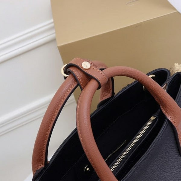 Burberry Medium Banner Handbag With Dust Bag & Shoulder Strap (Black Brown-332)