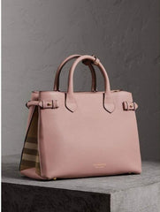 Burberry Medium Banner Handbag With Dust Bag & Shoulder Strap (Pink-984)