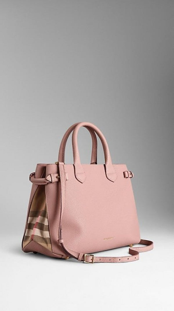 Burberry Medium Banner Handbag With Dust Bag & Shoulder Strap (Pink-984)