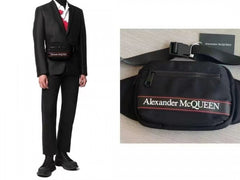 Alexander McQueen Urban Unisex Waist Bag Nylon Logo Belt Bag With Dust Bag A448 Black Cloth