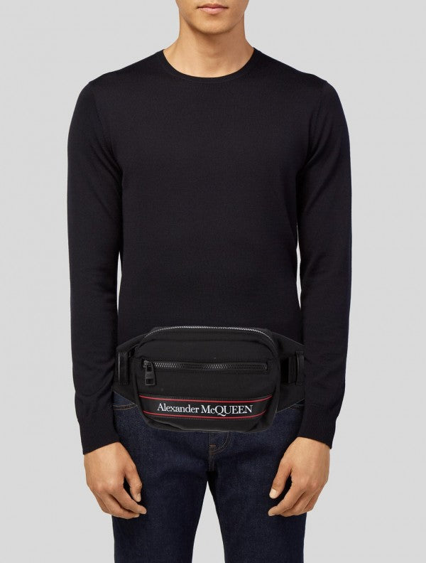 Alexander McQueen Urban Unisex Waist Bag Nylon Logo Belt Bag With Dust Bag A448 Black Cloth