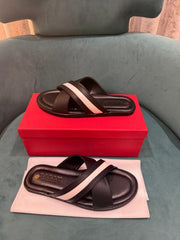 Bally Logo Stripe Slides Premium Black White