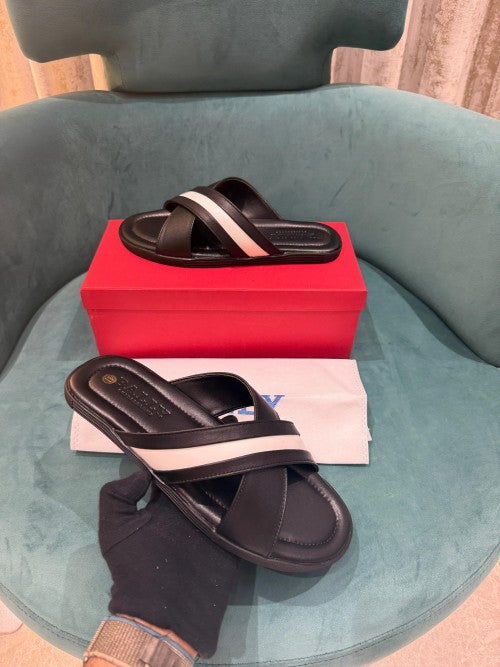 Bally Logo Stripe Slides Premium Black White