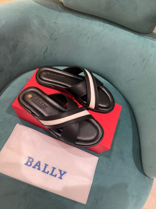 Bally Logo Stripe Slides Premium Black White