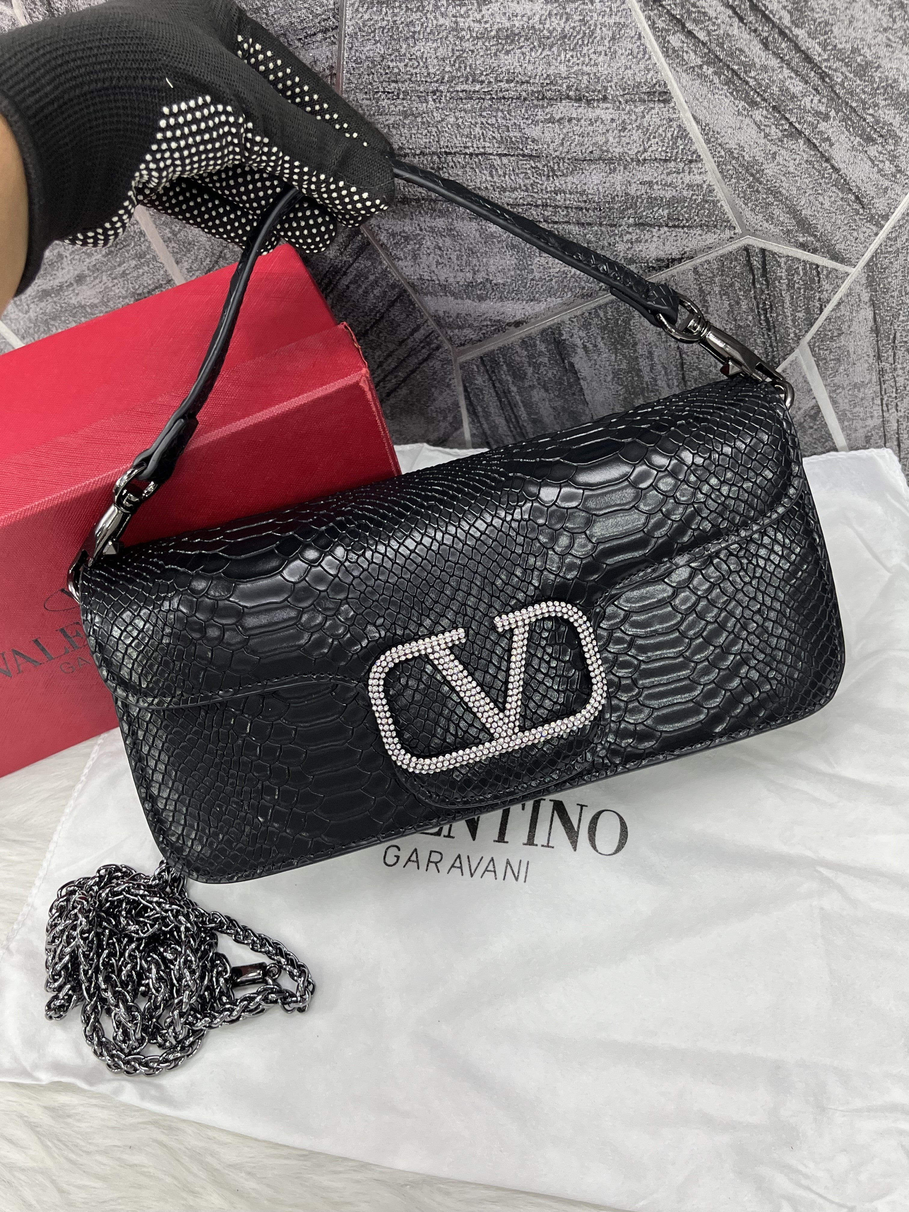 Valentino V Loco Croc Skin Premium Black With OriginalBox