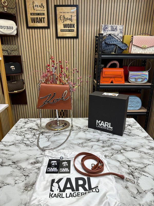 Karl Lagerfeld Ksignature Small Crossbody Bag With Dust Bag & OG Box (KA228 Brown)