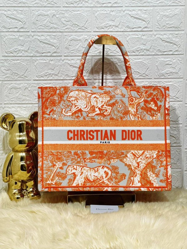 Christian Dior Book Tote With OG Box & Dust Bag & Scarf (Orange Tiger M929)