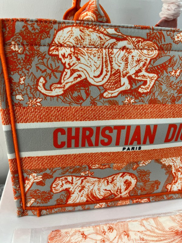 Christian Dior Book Tote With OG Box & Dust Bag & Scarf (Orange Tiger M929)