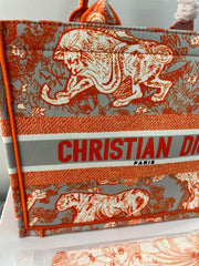 Christian Dior Book Tote With OG Box & Dust Bag & Scarf (Orange Tiger M929)