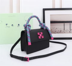 Off-White Leather Insert Gummy Black with Metallic Pink Arrows At Front. Rope Handle Jitney 1.4 Shoulder Bag (D885311 Black)