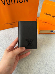 Louis Vuitton Lv Black Leather Card Case Wallet M69979 Black Hardware