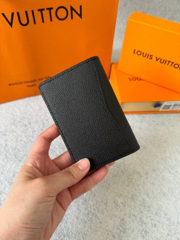 Louis Vuitton Lv Black Leather Card Case Wallet M69979 Black Hardware