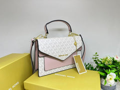 Michael Kors Mk Ludlow Signature Leather Satchel Bag With Box White Pink 3323