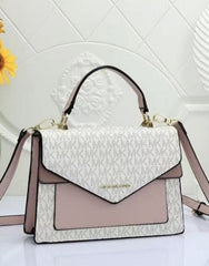 Michael Kors Mk Ludlow Signature Leather Satchel Bag With Box White Pink 3323