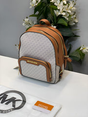 Michael Kors Double Zipper Backpack With Dust Bag (22M07-Beige Brown)