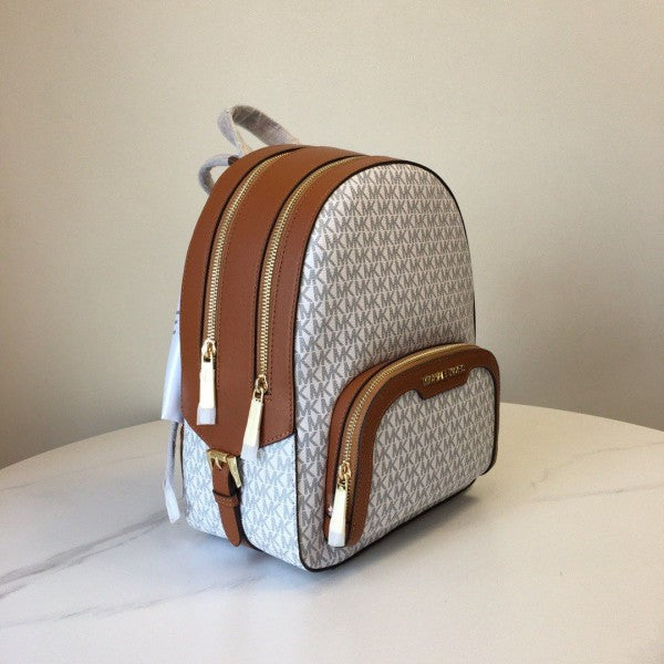 Michael Kors Double Zipper Backpack With Dust Bag (22M07 Beige Brown)