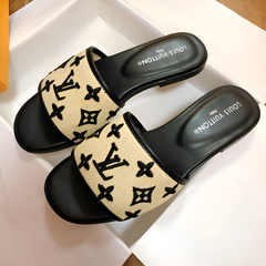 Louis Vuitton Lv Brown Canvas Flat Mule For Her Wid OG Box Carry Bag Brown Canvas